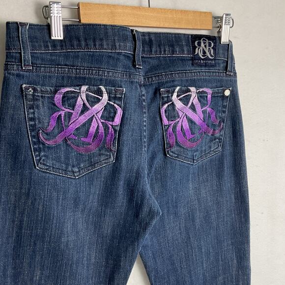 Rock and Republic Womens Size 29 Purple Embroidered Denim Bootcut Jeans mn, - Picture 4 of 14